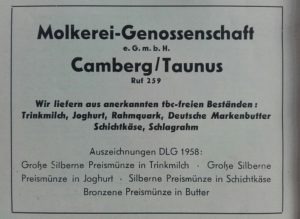 Anzeige der Molkerei-Genossenschaft Camberg aus dem Heimatjahrbuch 1959
