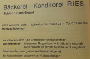 Anzeige "Bäckerei Konditorei Ries", Festschrift "100 Jahre Chrogesang in Esch, 1983